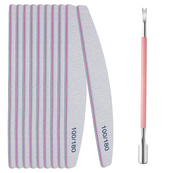 YHTSPORT 10 Stück Nagelfeile 100/180 und 2 in 1 Nagelhautschieber,