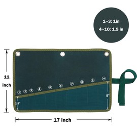 Wrench Roll Up Pouch, Multi-Functional Wrench & Tool Hanging Bag | 10 Slots & Tie Rope & Hanging Rings, Heavy Duty 16oz Waxed Canvas Tool Holder - Dark Green