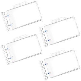DOPENSPI 4PCS Permanent Locking ID Badge Holder, Horizontal ID Badge Holders Hard Case Clear Card Protector Heavy Duty Secure Case Holder for Less Frequently Used Card for Passes Access Cards Key