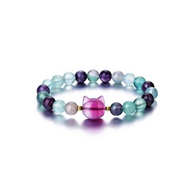 CrystalTears Women's Gemstone Bracelet 8 mm Beads Pearl Bracelet with Cute Cat Reiki Talisman Spiritual Gifts, Amethyst, Copper