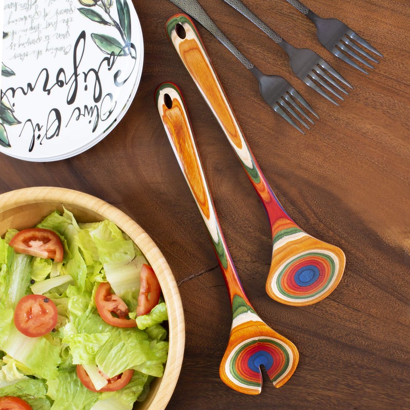 Totally Bamboo Baltique Marrakesh Collection Wooden Salad Serving Utensils Set,