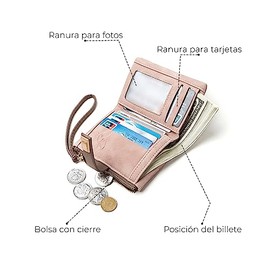 Cartera De Mujer, Grande Monedero Billetera Doble Linda Delgada Unico Piel Regalo Original Niñas Damas Monedero De Gran Capacidad(Rosa, D)