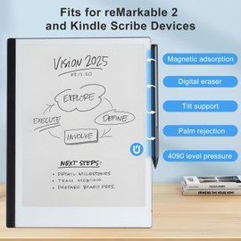 CoBak Stylus Pen for Remarkable 2 Tablet Kindle Scribe - with 5 Pen Tips,Didital Handwriting Marker Pen with Plam Rejaction, Tilt Support, and Pressure Sensitive Functions, Black