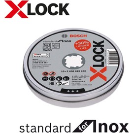 BOSCH X-LOCK 2608619267 Standard Cutting Whetstone for Stainless Steel, 4.9 x 0.04 inches (125 x 1.0 mm), Set of 10, Disc Blade, 5-Inch