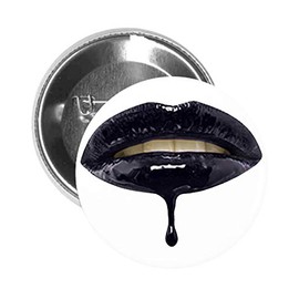 Round Pinback Button Brooch Shiny Dripping Lip Gloss ON Lips Black White (2.25" Inch)