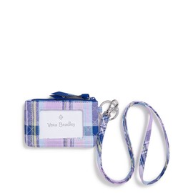 Vera Bradley Women's Cotton Zip ID Case and Lanyard Combo, Amethyst Plaid - Recycled Cotton, One Size