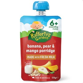 Raffertys Garden Banana Pear & Mango Porridge Baby Food Pouch 6+ Months 120g
