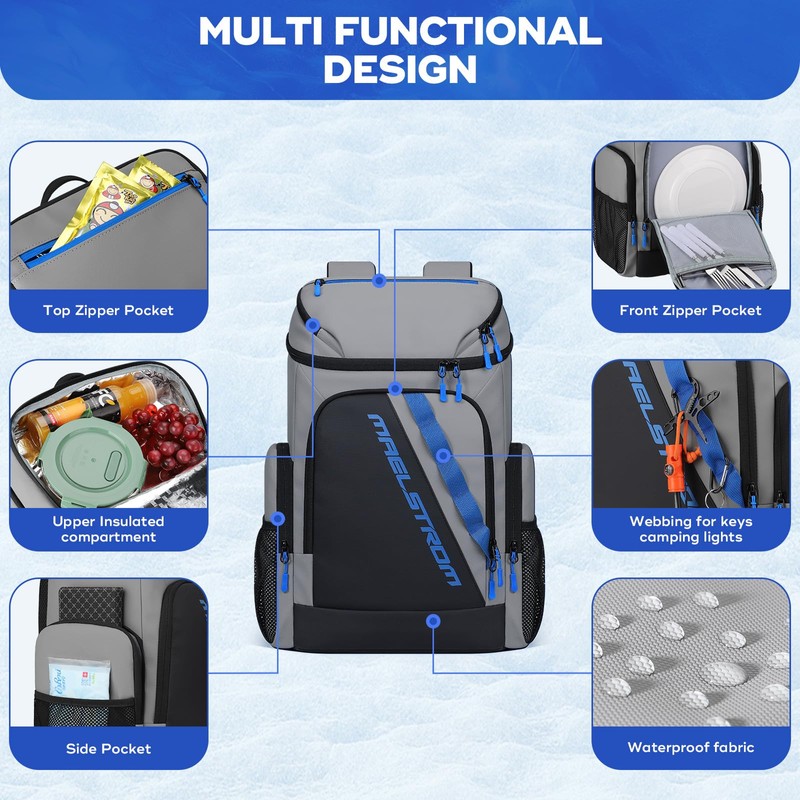 Maelstrom Backpack Cooler,36 Can Cooler Backpack,Soft Cooler Bag Insulated Leakproof,Lightweight