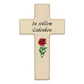Kaltner Präsente Geschenkidee - 20 cm Holzkreuz Wandkreuz Kreuz Echtholz Natur Buche mit Buntdruck In stillem Gedenken