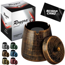 roygra Outdoor Ashtray for Outside Patio, Metal Windproof Smokeless Ashtray with Lid, Home Table Decor, Patio Decorations Outdoor, Ashtrays for Smokers Indoor - Bronze, X-Large (5.97 x 5.13 x 5.13’’)