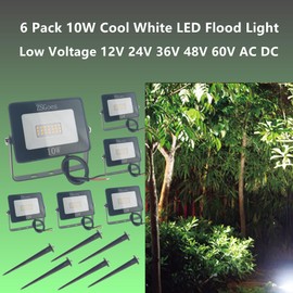 ZSGoes 6 Pack 10W Watt Cool White LED Flood Light Outdoor Waterproof IP65, Wall Floodlight Security Landscape Light, Home, Square, Yard, Garage, Street, Pathway, Low Voltage 12V 24V 36V 48V 60V AC DC