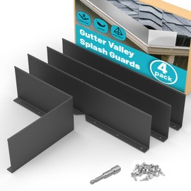 Chiligent 4 Pcs Gutter Valley Splash Guards, Aluminum Roofing Gutter Guard with Screws, Foldable Roof Rain Diverter for House Shingle Roofs Corner, Valley, or Straight, Black