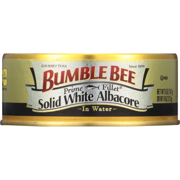 BUMBLE BEE Prime Solid White Albacore Tuna in Water- Canned Tuna in Water, Tuna Fish, High Protein Snacks, Great for Tuna Salad, Gluten Free Foods Grocery, Keto Food- 5 Ounce Cans (Pack of 12)