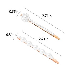 Pearl Side Hair Barrettes for Women Wedding, 2PCS Vintage Bobby Pins with Pearls Hair Accessories for Prom Performance Accessories for Women's Hair Clips for Women Bride Bridal Wedding Hairpin