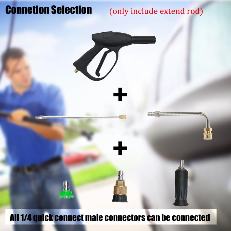 Pressure Washer Extension Wand, 2Pcs Extension Lance (15"/38cm) + 90°Curved