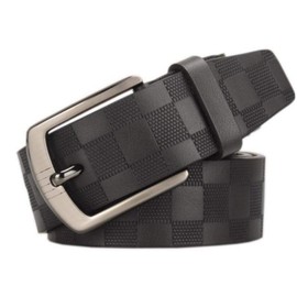 ASPALAND Men's Checkered Cow Leather Belt, Business and Casual, Belt Length, Adjustable by Yourself, Box Included, Black