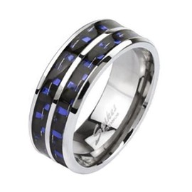 Coolbodyart Unisex Ring Titanium Blue Carbon Fibre Inlay Available Ring Sizes 60 (19) - 69 (22), Titanium