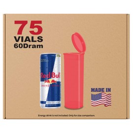 W Gallery 75 Translucent Red Vials - 60 DRAM Pop Top Bottle - Airtight Smell Proof Containers - Medical Grade Plastic Prescription Bottles for Pill Herb Flower Supplement, Bulk Pack, Not Glass Jars