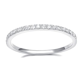 EAMTI 2mm 18K White Gold Plated Silver Wedding Band Cubic Zirconia Half Eternity Stackable Engagement Ring Size 8