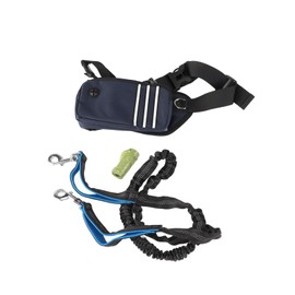 Hands Free Dog Lead with Adjustable Waist Belt, Reflective Bungee Leash & Multifunctional Pouch - Shock Absorbing Design for Running, Walking & Jogging, Fits Medium to Large Dogs (Blue)