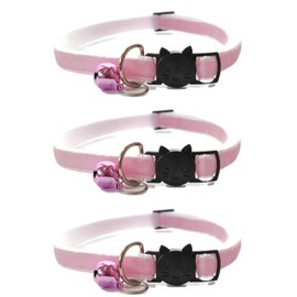 Velvet Cat Collars with Bell. Safe Breakaway Quick Release Buckle. Available in Cat & Kitten Size (Pack of 3) (Kitten Collar (15cm - 23cm), Baby Pink Velvet (Pack of 3))