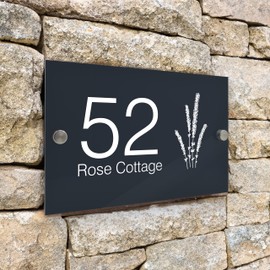 Badgemaster Modern Anthracite House Number Sign Plaque Stainless Steel Standoffs 20cm x 13cm Knotweed