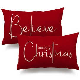 Christmas Throw Pillow Covers 12x20 Inch Set of 2 Merry Christmas Farmhouse Decorations Believe Holiday Decor Throw Cushion Case for Home Couch