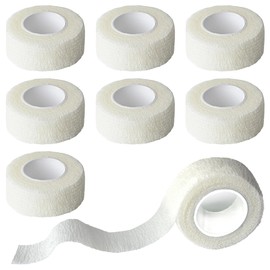 Chewarelly 8 Pack 1 in x 5 Yards Cohesive Wrap Self Adhesive Bandage Wrap Elastic Self Adherent Wrap Self Stick Vet Tape for Athletic, Wrist, Ankle, Knees, Pets (White)