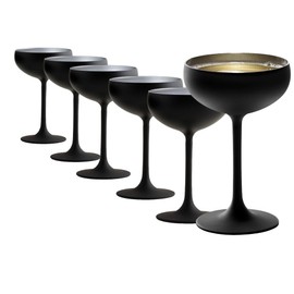 Stölzle Lausitz Olympia 7.75 Oz Champagne Coupe Glass Set - Set of 6 Luxury Champagne Glasses for Celebrations - Lead-Free Crystal, Elegant Barware Essentials (Black/Silver)