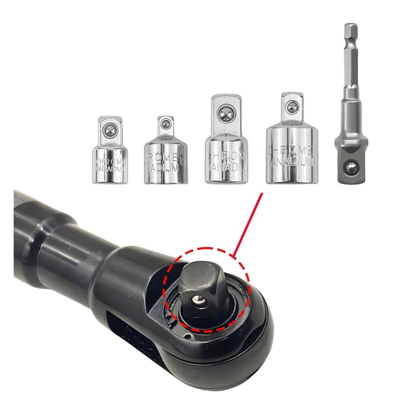 Offset Extension Wrench Set, 4 Adapters, 1/2" Electric Drill Adapter
