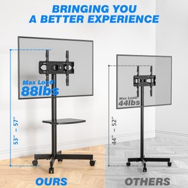 Rfiver Mobile TV Stand for 23-60 Inch LCD LED Flat/Curved Panel Screen TVs up to 88 lbs, Rolling TV Stand with Adjustable Shelf & Tilt, Portable Floor Stand on Wheels for Bedroom, Living Room, Office
