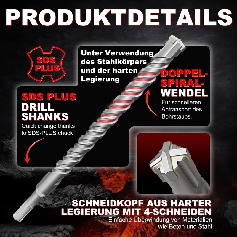 METOTY SDS Plus Drill Bit 30 mm x 260 mm,