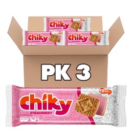 Chiky Strawberry Fudge Cookies, Crunchy & Sweet, Smooth Cream Center, Crispy Texture That Melts In Every Bite, 16.9 ounces, 1 Box contains 3 Bags, each with 12 Individual Packs.
