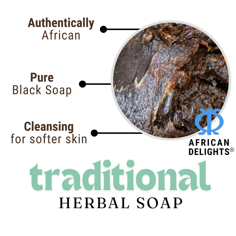 African Delights Herbal Black Soap Bar – Organic Soap for