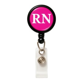 5 Pack - RN Badge Buddy Reels with Alligator Clip - Swivel Retractable Reel RN Badge Holder & Title Card in One - Nurse Retractable Clip Hospital I'd Role Dome Label by Specialist ID (Hot Pink)