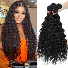 Deep Wave Bundles Human Hair 20 22 24 26 Inch Water Wave Human Hair Bundles Natural Curly Hair Bundle Double Weft Wet and Wavy Quick Weave Hair Extensions for Women