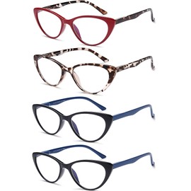 EYEURL 4-Pack Cat Eye Reading Glasses for Women Blue Light Blocking Fashion Computer Glasses Anti-Glare Cat Eye Readers For Women,3.0