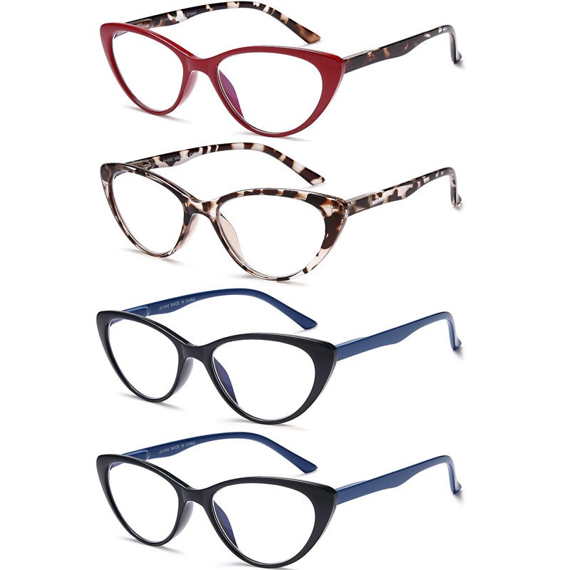 EYEURL 4-Pack Cat Eye Reading Glasses for Women Blue Light