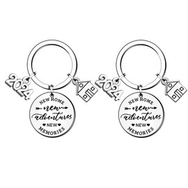 HULALA 2 PCS 2024 House Warming Gifts For Men Women Friends Family Couple New Home New Adventures New Memories Keyrings Keychains