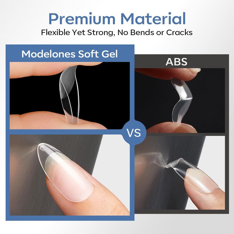 Modelones Medium Almond Nail Tips, 360pcs Pre-etched Clear Fake Nails