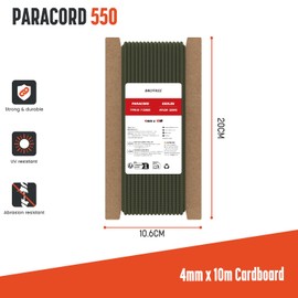 Brotree Paracord 550 4mm 10M 100% Nylon Rope 7 Strands Type III Parachute Cord for Survival, Outdoor and DIY - 250kg Breaking Load (Army Green)