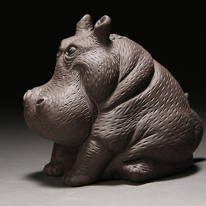Yosoo Handcrafted Hippo Figurine, Clay Ceramic Tea Pet Sculpture, Symbolizes