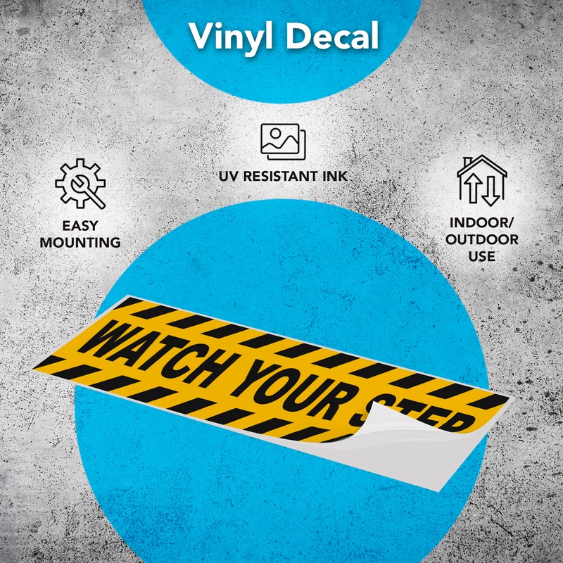 2 PC Watch Your Step Sticker, 10x3 Self-Adhesive Vinyl Caution