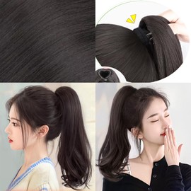 HAPVITAL Ponytail Wig, Point Wig, 15.7 inches (40 cm), Ponytail Wig, Natural, Popular, Curly Hair, Easy Clip Type, Shichi-Go-San Extension, Coming-of-Age Ceremonies, Weddings, Graduation Ceremonies, Kimono, Yukata (Black Brown)