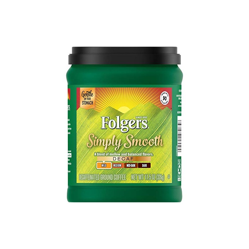 Folgers Simply Smooth Decaf Ground Coffee, Mild Roast, 11.5 Ounce