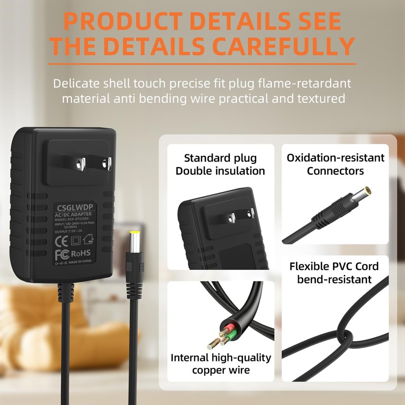 CSGLWDP 7.5V 2A AC DC Adapter Compatible with for 400mA