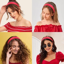 Wecoe Red Headband 1.2 Inch Wide Silk Satin Headband Women Non Slip Fashion Plain Head Band Solid Hair Band DIY Holiday Hair Accessories for Women Girls Diademas Para Mujer Gifts