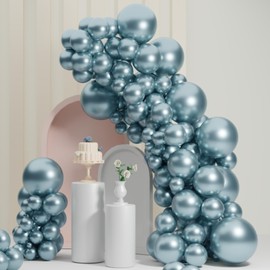 Scmdoti Metallic Dusty Blue Balloons - Chrome Blue Balloons in 3 Sizes (12, 10, 5 Inch) for Birthday Party, Baby Shower, Bridal Decorations