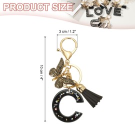 PATIKIL Alphabet Initial Letter Keychain, Resin Cute Keychains with Tassel Butterfly Letter C Pendant Charm for Women Key Purse Handbag Bag Accessories, Black