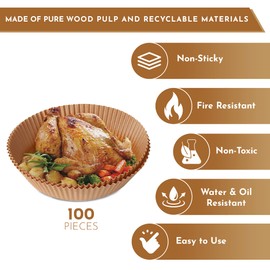 Ever Last® | 100PCS 7.9 inch Air Fryer Liners | Premium Quality Air Fryer Paper Liners Disposable | Oil-Proof, Water-Proof, Non Stick | Heat Resistant Food Grade Parchment Paper for Baking & Roasting